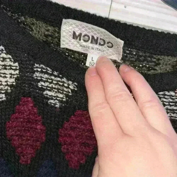 Vintage 80s 90s Mondo Linen blend diamond patterned sweater - Picture 3 of 6